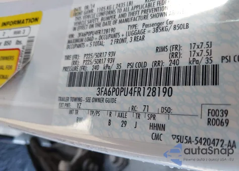 2015 Ford Fusion Energi Se Luxury from USA, damaged, VIN 3FA6P0PU4FR128190